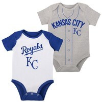 Newborn & Infant White/Heather Gray Kansas City Royals Little Slugger Two-Pack Bodysuit Set