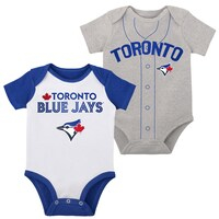 Newborn & Infant White/Heather Gray Toronto Blue Jays Little Slugger Two-Pack Bodysuit Set