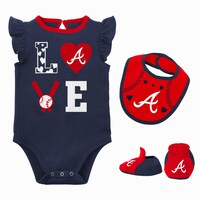 Newborn & Infant Navy/Red Atlanta Braves Three-Piece Love of Baseball Bib Bodysuit & Booties Set