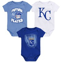 Newborn & Infant Royal/Light Blue/White Kansas City Royals Minor League Player Three-Pack Bodysuit Set