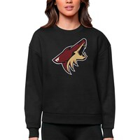 Women's Antigua Black Arizona Coyotes Primary Logo Team Logo Victory Crewneck Pullover Sweatshirt