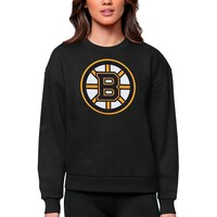 Women's Antigua Black Boston Bruins Primary Logo Team Logo Victory Crewneck Pullover Sweatshirt