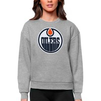 Women's Antigua Heather Gray Edmonton Oilers Primary Logo Team Logo Victory Crewneck Pullover Sweatshirt