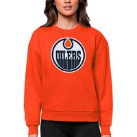 Women's Antigua Orange Edmonton Oilers Primary Logo Team Logo Victory Crewneck Pullover Sweatshirt