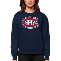 Women's Antigua Navy Montreal Canadiens Primary Logo Team Logo Victory Crewneck Pullover Sweatshirt