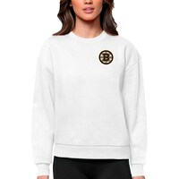 Women's Antigua White Boston Bruins Primary Logo Victory Crewneck Pullover Sweatshirt