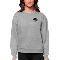Women's Antigua Heather Gray San Jose Sharks Primary Logo Victory Crewneck Pullover Sweatshirt