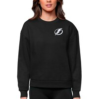 Women's Antigua Black Tampa Bay Lightning Primary Logo Victory Crewneck Pullover Sweatshirt