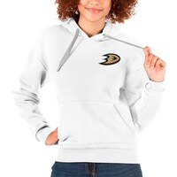 Women's Antigua White Anaheim Ducks Primary Logo Victory Pullover Hoodie
