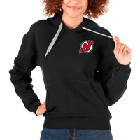 Women's Antigua Black New Jersey Devils Primary Logo Victory Pullover Hoodie