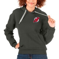 Women's Antigua Charcoal New Jersey Devils Primary Logo Victory Pullover Hoodie