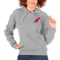 Women's Antigua Heather Gray New Jersey Devils Primary Logo Victory Pullover Hoodie