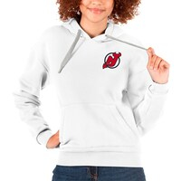 Women's Antigua White New Jersey Devils Primary Logo Victory Pullover Hoodie