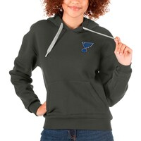 Women's Antigua Charcoal St. Louis Blues Primary Logo Victory Pullover Hoodie