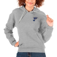 Women's Antigua Heather Gray St. Louis Blues Primary Logo Victory Pullover Hoodie