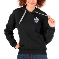 Women's Antigua Black Toronto Maple Leafs Primary Logo Victory Pullover Hoodie