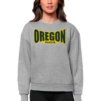 Women's Antigua Heather Gray Oregon Ducks Victory Crewneck Pullover Sweatshirt