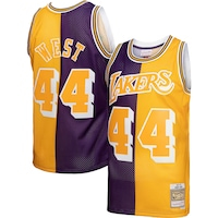 Men's Mitchell & Ness Jerry West Purple/Gold Los Angeles Lakers Hardwood Classics 1971/72 Split Swingman Jersey