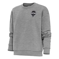 Women's Antigua Heather Gray Seattle Sounders FC Brushed Metallic Logo Victory Crewneck Pullover Sweatshirt