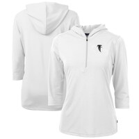 Women's Cutter & Buck White Atlanta Falcons Throwback Logo Virtue Eco Pique 3/4 Sleeve Half-Zip Pullover Hoodie