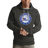 Men's Antigua Charcoal Philadelphia 76ers Team Logo Victory Pullover Hoodie
