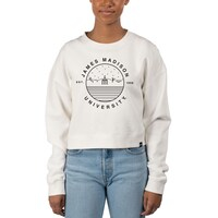 Women's Uscape Apparel White James Madison Dukes Fleece Crop Pullover Sweatshirt