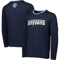 Men's Navy Manchester City Slogan Long Sleeve T-Shirt