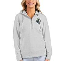 Women's Antigua Heather Gray Seattle Sounders FC Logo Action Half-Zip Pullover Hoodie