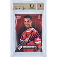 Cristiano Ronaldo Manchester United Autographed 2021-22 Topps Now UCL #14 BAS Authenticated 9.5/9 Card - 15022523