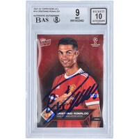 Cristiano Ronaldo Manchester United Autographed 2021-22 Topps Now UCL #14 BAS Authenticated 9/10 Card - 15022462