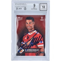 Cristiano Ronaldo Manchester United Autographed 2021-22 Topps Now UCL #14 BAS Authenticated 9/10 Card - 15022460