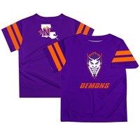 Youth Purple Northwestern State Demons Team Logo Stripes T-Shirt