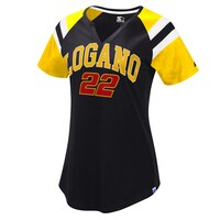 Women's Starter Red/Yellow Joey Logano Game On Notch V-Neck T-Shirt