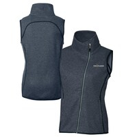 Women's Cutter & Buck Heather Navy THE PLAYERS Mainsail Sweater-Knit Full-Zip Asymmetrical Vest