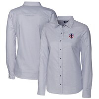 Women's Cutter & Buck Charcoal Minnesota Twins Stretch Oxford Stripe Long Sleeve Button-Up Shirt