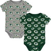 Newborn & Infant Green/Gray Green Bay Packers Two-Pack Double Up Bodysuit Set