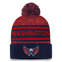 Men's Fanatics Branded  Navy/Red Washington Capitals Authentic Pro Cuffed Knit Hat with Pom