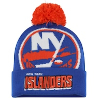 Men's Mitchell & Ness Royal New York Islanders Punch Out Cuffed Knit Hat with Pom