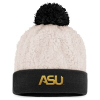 Women's Top of the World Cream Alabama State Hornets Grace Sherpa Cuffed Knit Hat with Pom