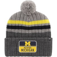 Men's '47 Charcoal Michigan Wolverines Stack Striped Cuffed Knit Hat with Pom