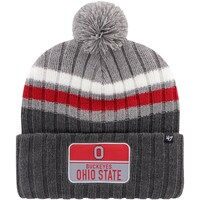Men's '47 Charcoal Ohio State Buckeyes Stack Striped Cuffed Knit Hat with Pom