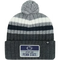 Men's '47 Charcoal Penn State Nittany Lions Stack Striped Cuffed Knit Hat with Pom