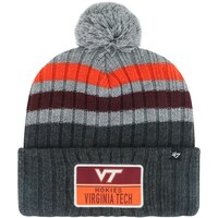 Men's '47 Charcoal Virginia Tech Hokies Stack Striped Cuffed Knit Hat with Pom