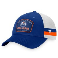 Men's Fanatics Branded Blue/White Edmonton Oilers Fundamental Striped Trucker Adjustable Hat