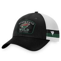 Men's Fanatics Branded Black/White Minnesota Wild Fundamental Striped Trucker Adjustable Hat