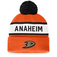 Men's Fanatics Branded Orange Anaheim Ducks Fundamental Wordmark Cuffed Knit Hat with Pom