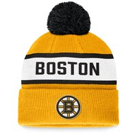 Men's Fanatics Branded Gold Boston Bruins Fundamental Wordmark Cuffed Knit Hat with Pom