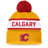 Men's Fanatics Branded Yellow Calgary Flames Fundamental Wordmark Cuffed Knit Hat with Pom