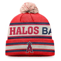 Men's Fanatics Branded Red/Natural Los Angeles Angels Hometown Slogan Cuffed Knit Hat with Pom
