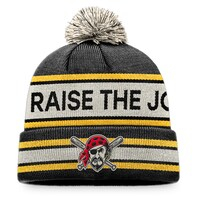 Men's Fanatics Branded Black/Natural Pittsburgh Pirates Hometown Slogan Cuffed Knit Hat with Pom